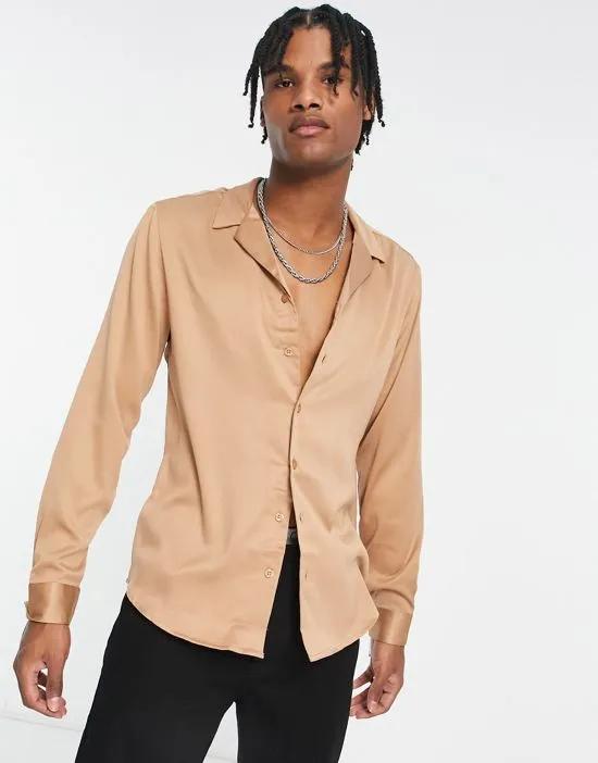 satin shirt in light brown