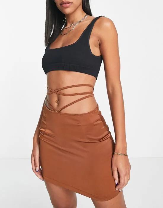 satin strap waist skirt in rust - part of a set