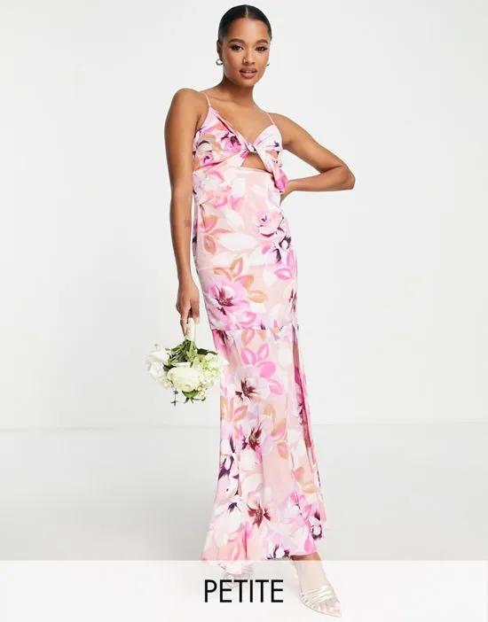 satin twist front maxi dress with split in pastel floral