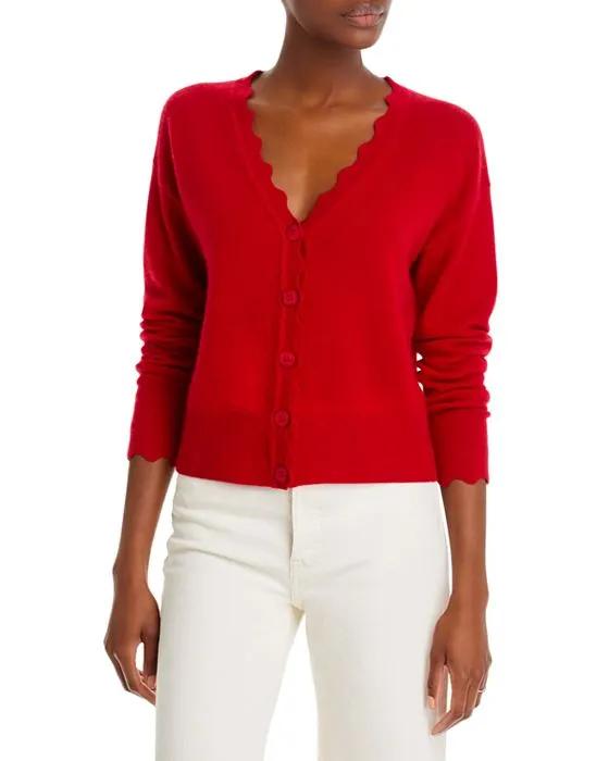 Scallop Neck Long Sleeve Cashmere Cardigan Sweater - 100% Exclusive