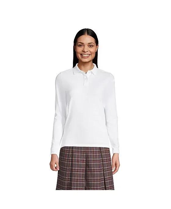 School Uniform Women's Long Sleeve Feminine Fit Mesh Polo Shirt