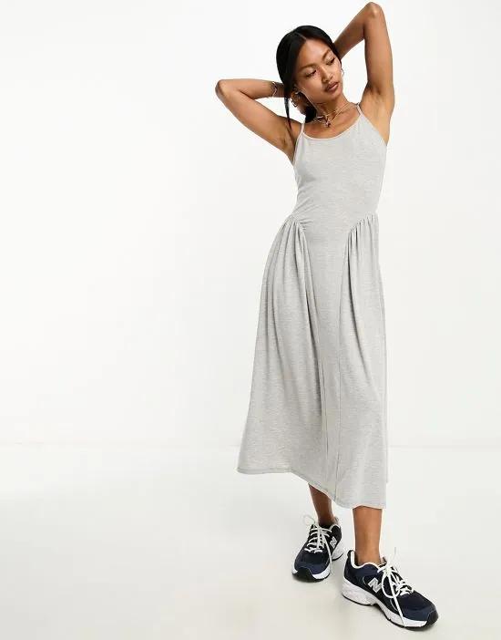 scoop neck strappy midi with side seam detail in gray
