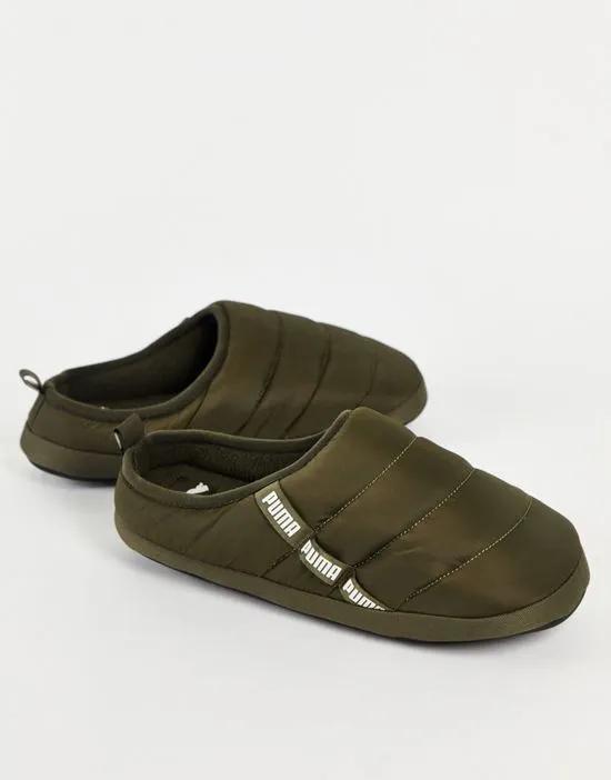 Scuff slippers in dark green