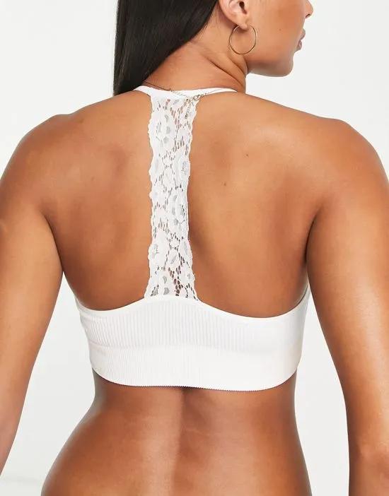 seamless lace back crop bra top in white