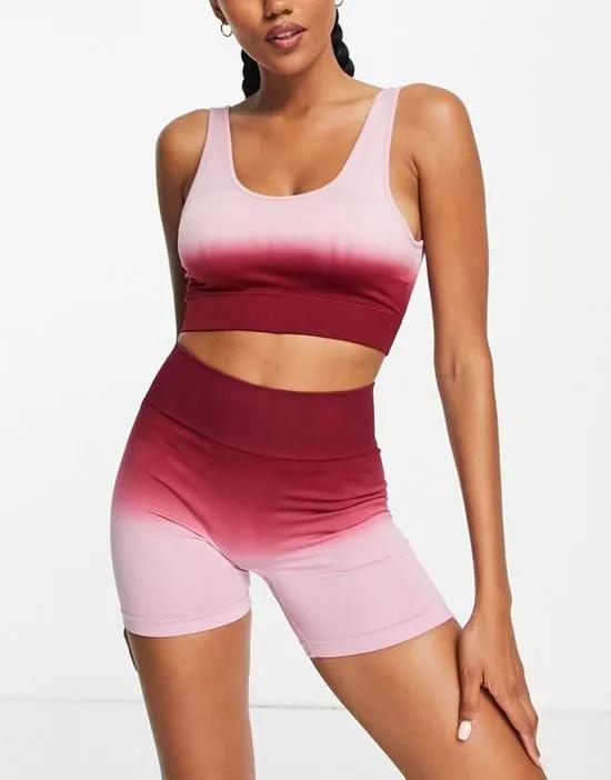 seamless longline sports bra in ombre pink