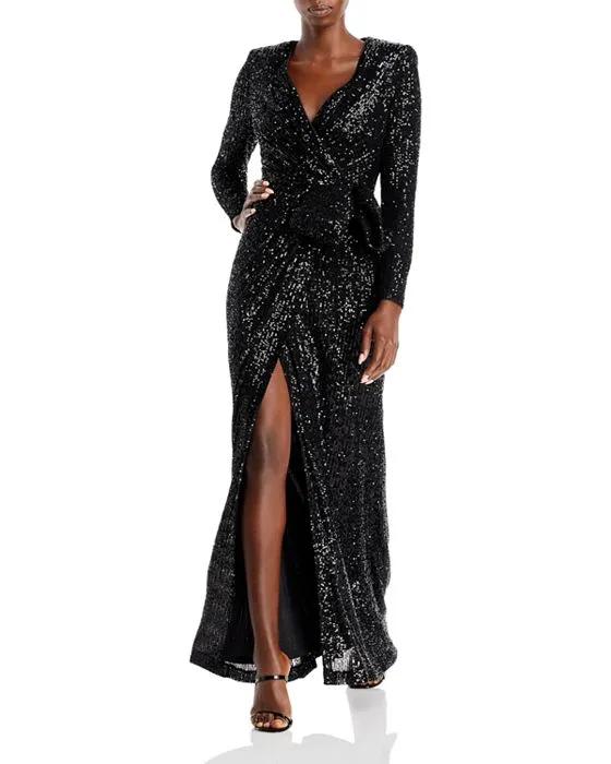 Sequined Wrap Gown
