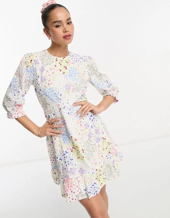 Serena frill mini dress in floral broderie