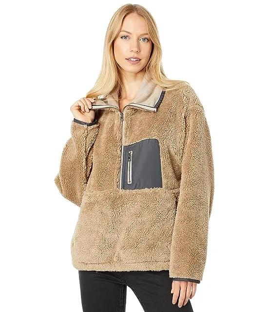 Shearling Pocket 1/2 Zip Pullover w/ Charcoal Trim