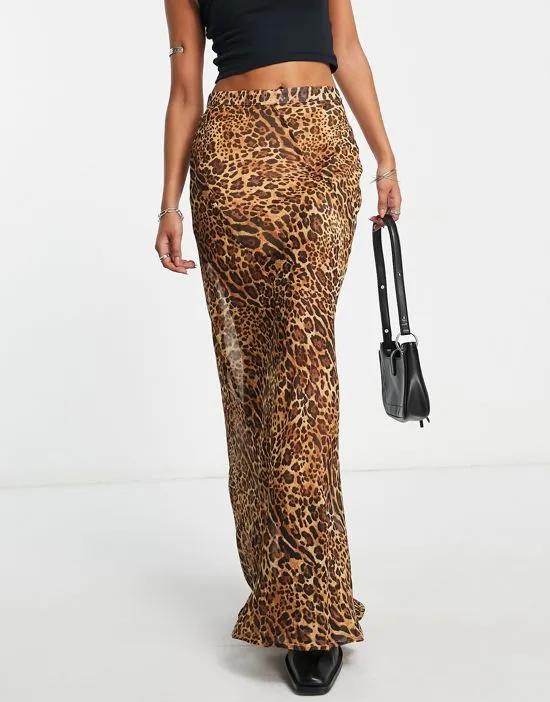 sheer maxi skirt in leopard print