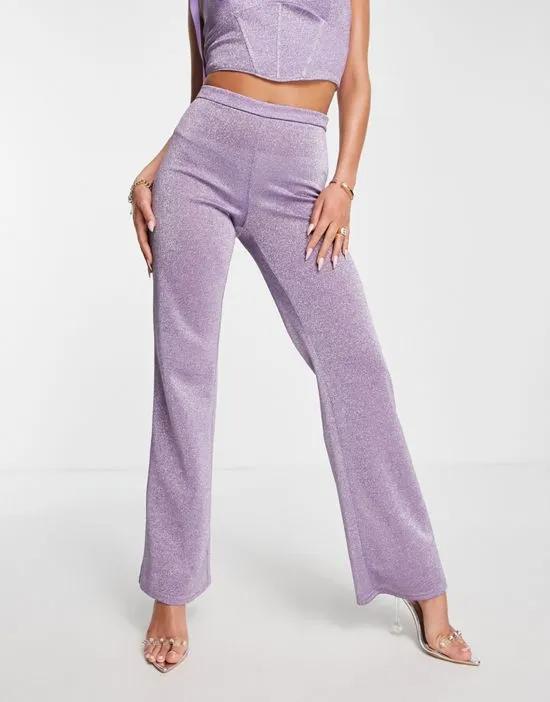 sheer wide leg pants in lilac sparkle - part of a set