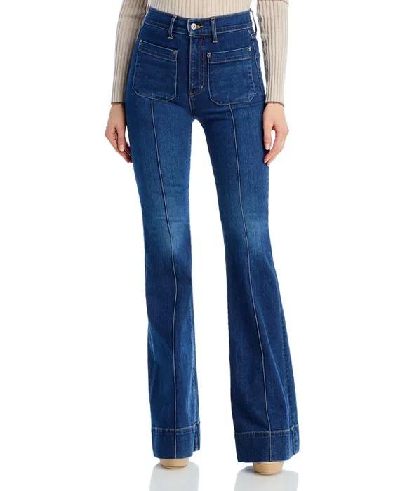 Sheridan Pintuck Flared Jeans in Bright Blu