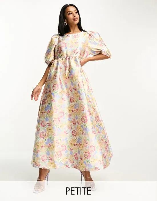 shimmer jacquard midi prom dress in pastel floral