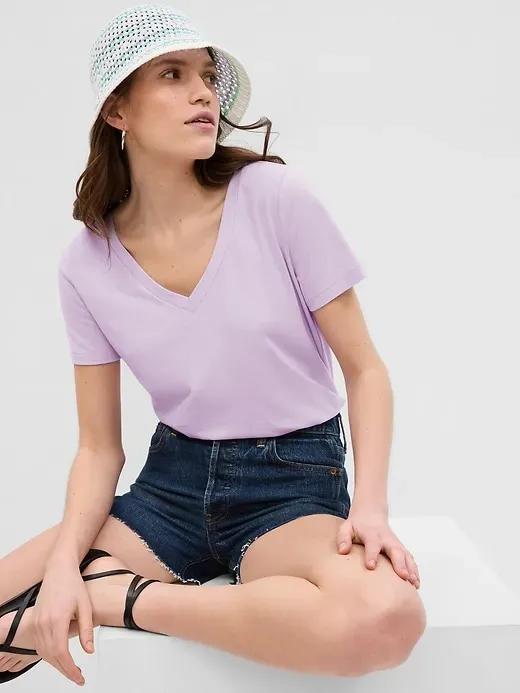 Shine Cotton Vintage V-Neck T-Shirt