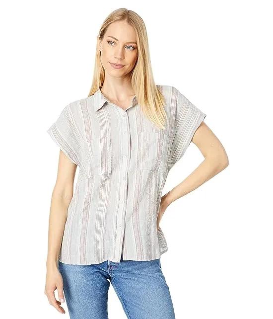 Shirred Back Button-Up Top