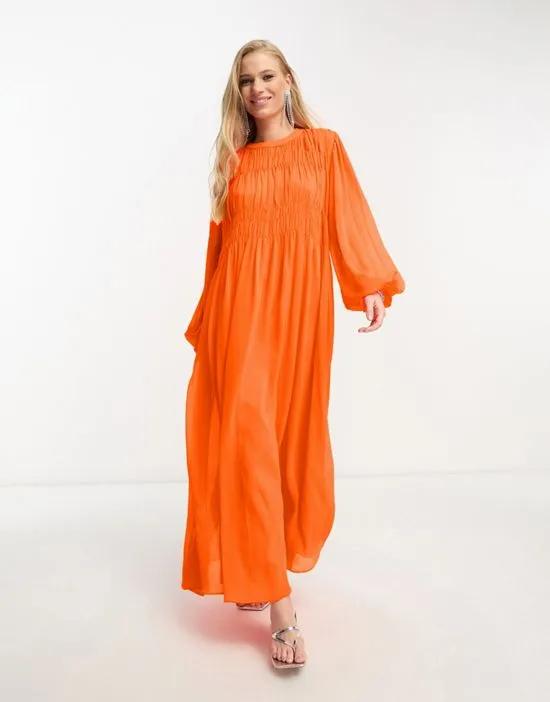 shirred bust oversized maxi dress in bright orange