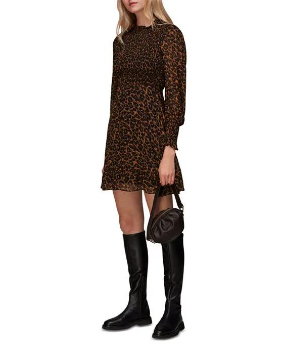 Shirred Leopard Print Dress