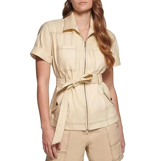 Short Sleeve Belted w/ Top Stitch