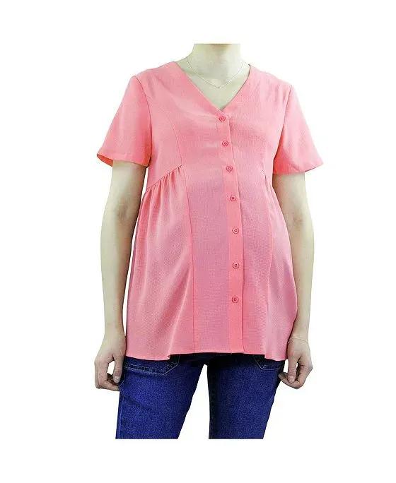 Short Sleeve Button Front Maternity Top