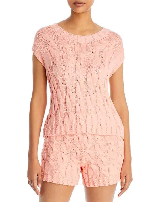 Short Sleeve Cable Knit Sweater