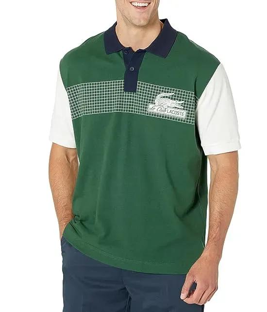 Short Sleeve Loose Fit Pique Graphic Polo Shirt