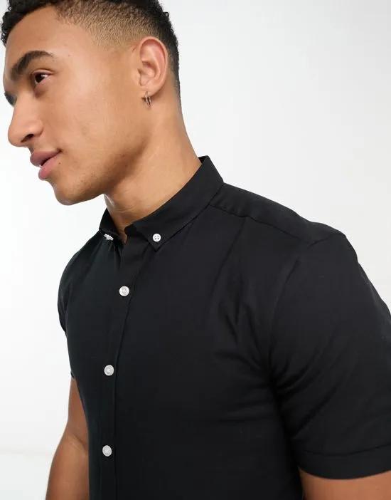 short sleeve muscle fit oxford shirt in black