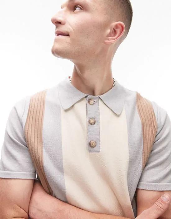 short sleeve rib polo in stone