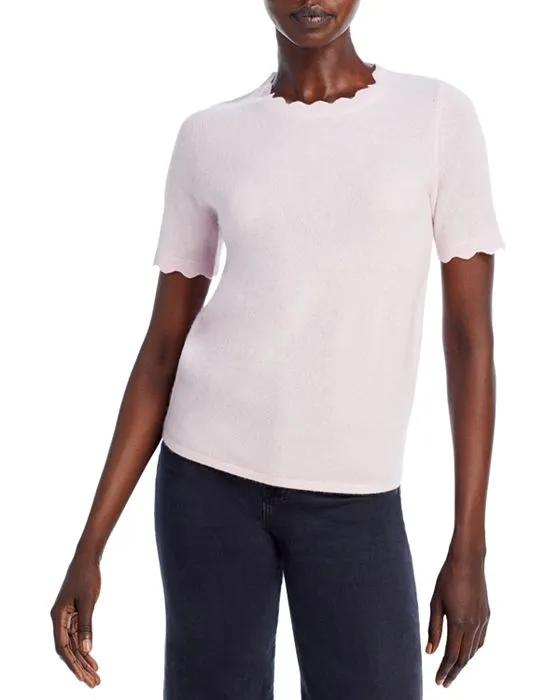 Short Sleeve Scallop Trim Cashmere Sweater - 100% Exclusive