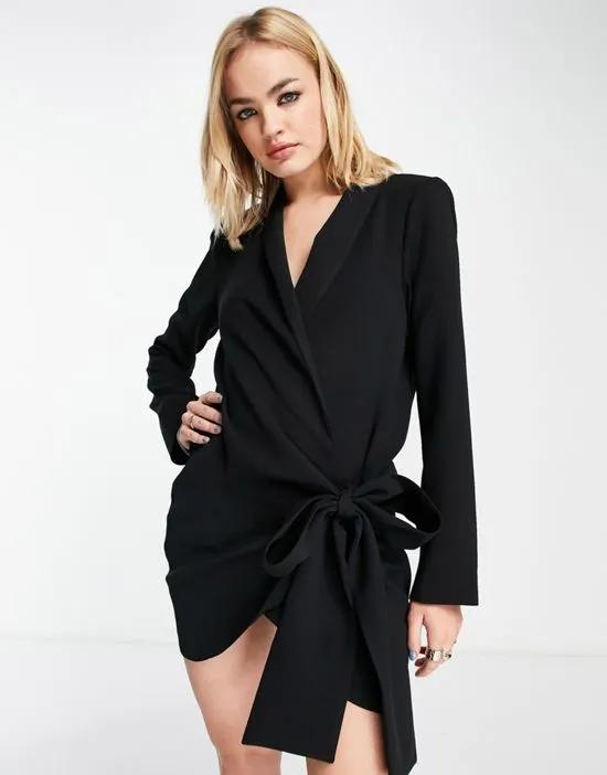 side tie tux mini dress with cowl back detail