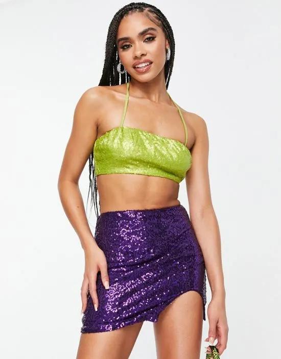 Simmi exclusive 90's sequin bandeau crop top in green - part of a set