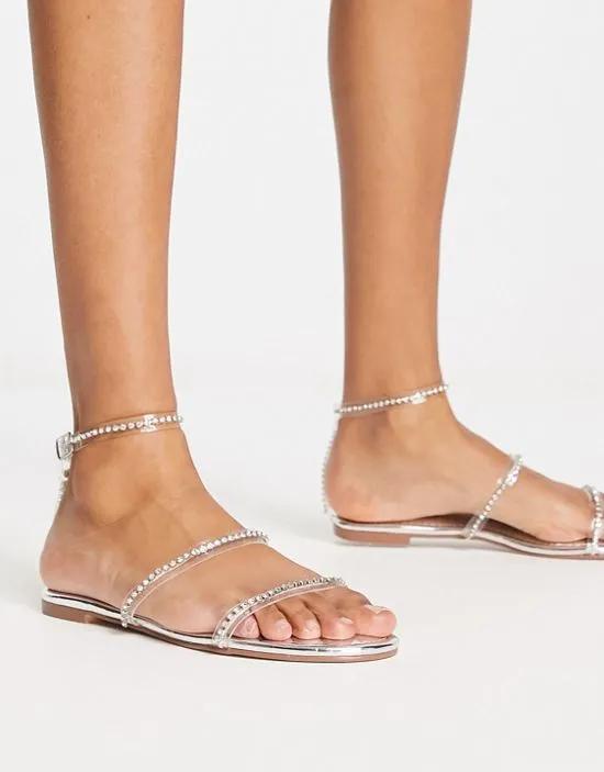 Simmi London Bridal Cobra embellished flat sandals in clear