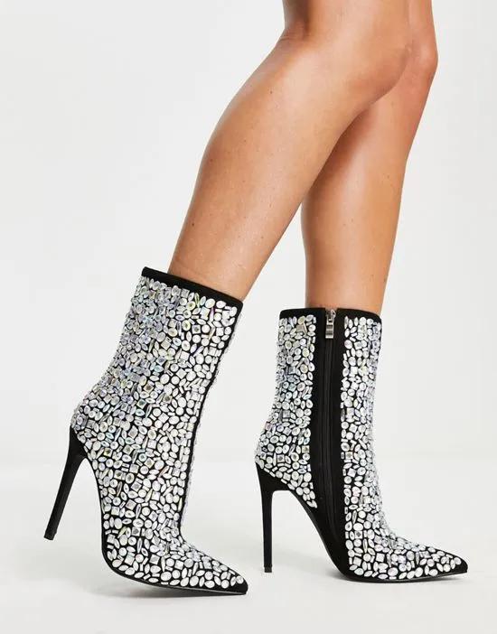 Simmi London Nakoa rhinestone embellished boots in black and silver