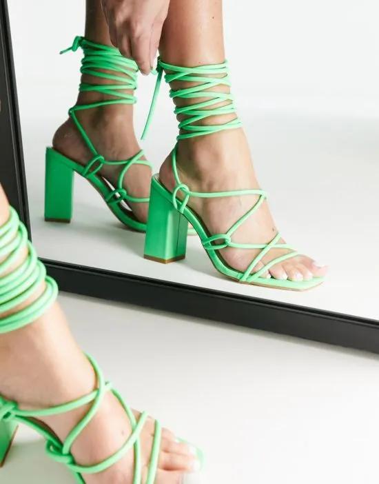 Simmi London tie ankle block heeled sandals in green