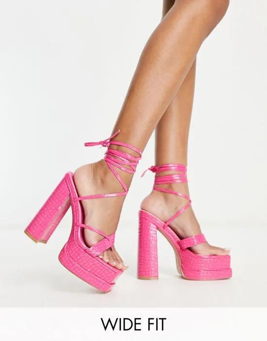 Simmi London Wide Fit Alanna platform heeled sandals in pink