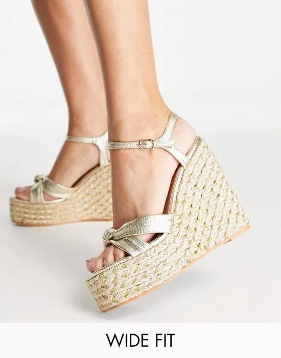 Simmi London Wide Fit espadrille wedge sandals in gold