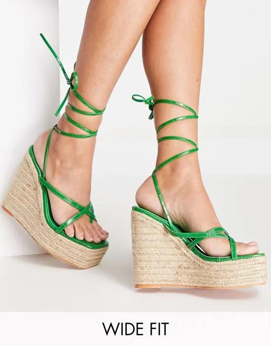 Simmi London Wide Fit espadrille wedge sandals in green