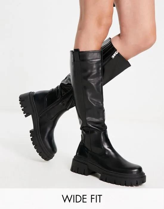 Simmi London Wide Fit Marlon chunky knee boots in black