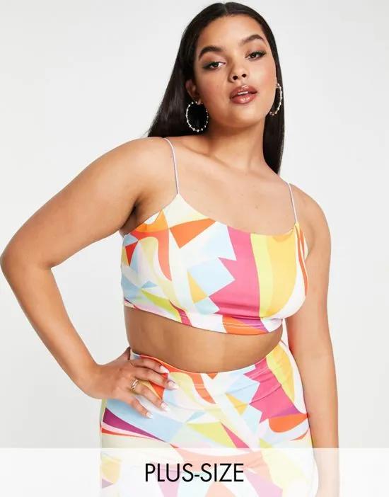 Simmi Plus strappy crop top in geo print - part of a set