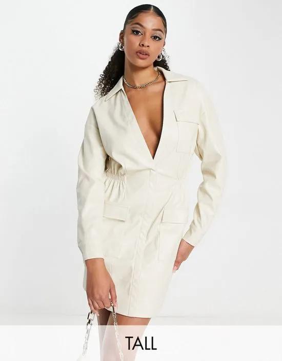 Simmi Tall relaxed plunge front blazer shirt dress in cream