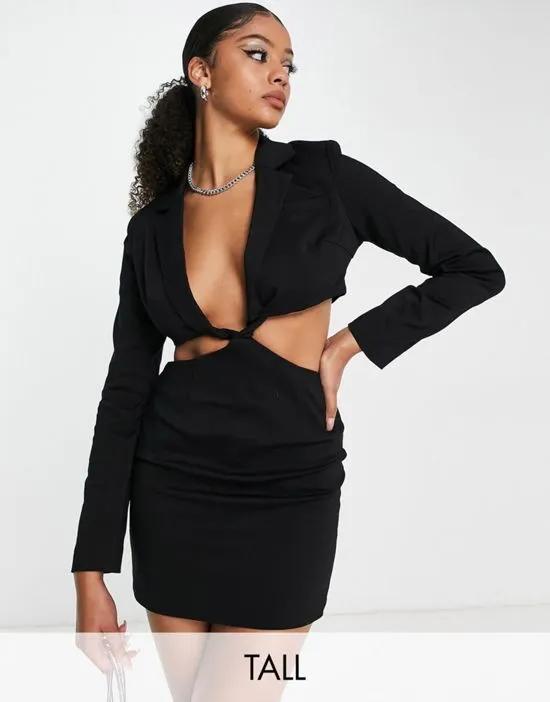 Simmi Tall twist front cut out blazer dress in black