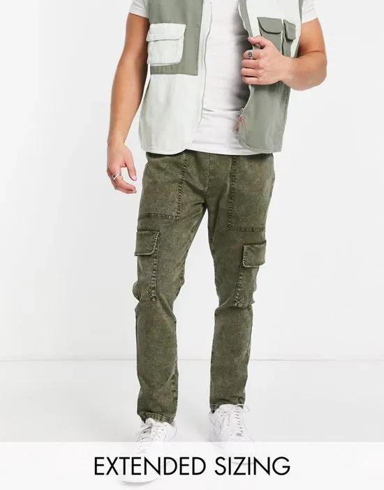 skinny cargo pants with acid wash and contrast stitching