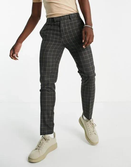 skinny check pants in gray
