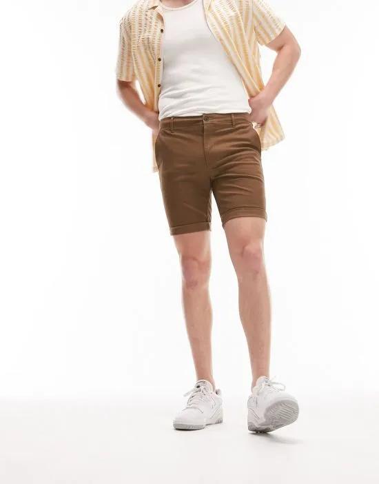 skinny chino short in brown