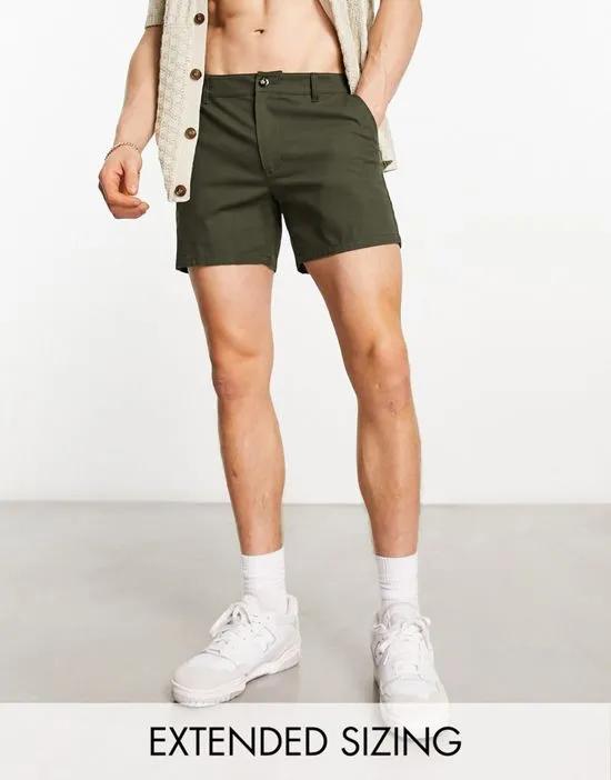 skinny chino shorts in dark khaki