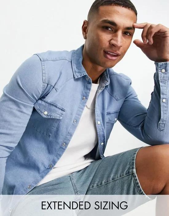 skinny denim shirt in light blue