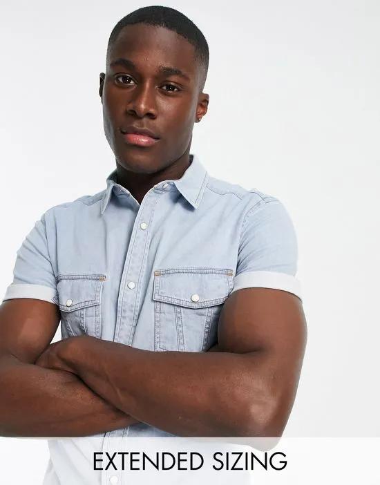 skinny denim shirt in mid blue wash