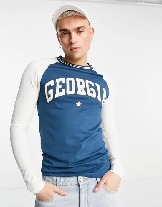 skinny long sleeve T-shirt in navy with Georgia print