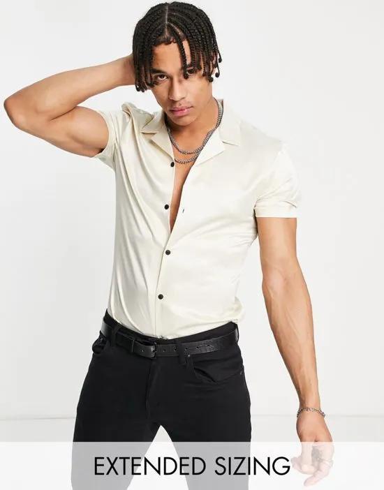 skinny satin shirt in champagne