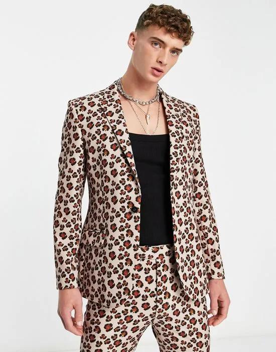 skinny suit jacket in animal print