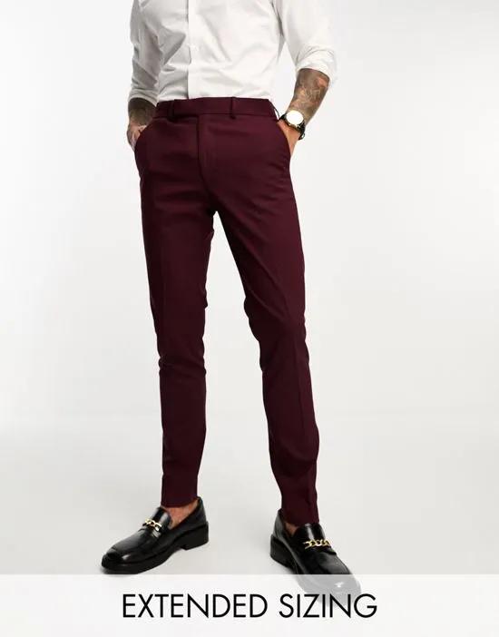 skinny suit trousers in burgundy