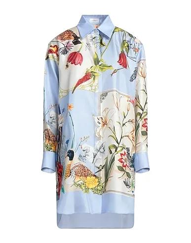 Sky blue Cotton twill Floral shirts & blouses